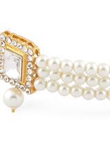 Women's Gold Tone Multistrand Pearls Choker Necklace Earring & Ring Set-ZPFK11456