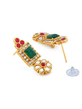 Women's Green and Pink Stones Ethnic Collar Bone Necklace Earring and Ring Set