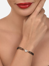 Women's Rose Gold Contemporary Heart Shape Cubic Zirconia Mangalsutra Bracelet