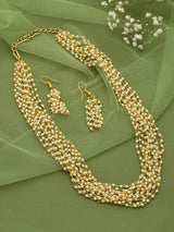 Women's Gold Tone Ethnic Multistrand Pearls Necklace and Earring Set