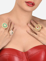 Women's Set of 3 Multicolor Traditional Kundan Adjustable Finger Rings-ZPFK12770