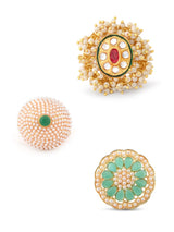 Women's Set of 3 Multicolor Traditional Kundan Adjustable Finger Rings-ZPFK12770