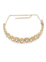 Women's Gold Tone Kundan & Pearls Studded Tilak Shape Ethnic Head Chain-ZPFK13103