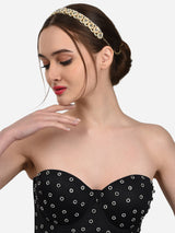 Women's Gold Tone Kundan & Pearls Studded Tilak Shape Ethnic Head Chain-ZPFK13103