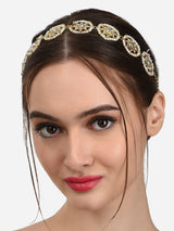 Women's Gold Tone Kundan & Pearls Studded Flowers Ethnic Head Chain-ZPFK13110