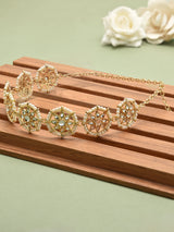 Women's Gold Tone Kundan & Pearls Studded Flowers Ethnic Head Chain-ZPFK13110