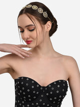 Women's Gold Tone Kundan & Pearls Studded Flowers Ethnic Head Chain-ZPFK13110