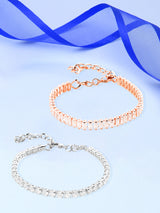 Women's Combo of 2 Rose Gold & Silver Tone Cubic Zirconia Contemporary Tennis Bracelets-ZPFK13119