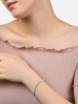 Women's Combo of 2 Rose Gold & Silver Tone Cubic Zirconia Contemporary Tennis Bracelets-ZPFK13119