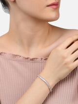 Women's Combo of 2 Rose Gold & Silver Tone Cubic Zirconia Contemporary Tennis Bracelets-ZPFK13119