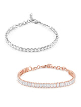 Women's Combo of 2 Rose Gold & Silver Tone Cubic Zirconia Contemporary Tennis Bracelets-ZPFK13119