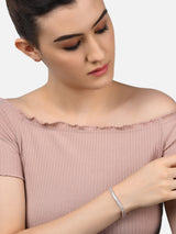 Women's Combo of 2 Rose Gold & Silver Tone Cubic Zirconia Contemporary Tennis Bracelets-ZPFK13119