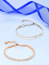 Women's Combo of 2 Rose Gold & Silver Tone Cubic Zirconia Contemporary Tennis Bracelets-ZPFK13120