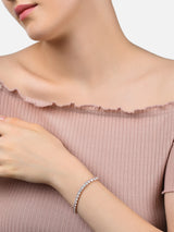 Women's Combo of 2 Rose Gold & Silver Tone Cubic Zirconia Contemporary Tennis Bracelets-ZPFK13120