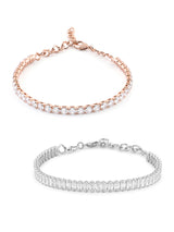 Women's Combo of 2 Rose Gold & Silver Tone Cubic Zirconia Contemporary Tennis Bracelets-ZPFK13120
