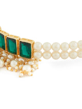 Women's Green Stones Multistrand Pearls Cluster Choker Necklace Earring & Ring Set-ZPFK13199
