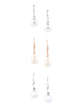 Women's Silver and Rose Tone Contemporary Pearl Drop Earrings - Pack of 3