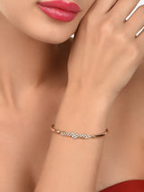 Women's Rose Gold Cubic Zirconia Contemporary Brass Kada Bracelets - Pack of 2