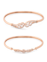 Women's Rose Gold Cubic Zirconia Contemporary Brass Kada Bracelets - Pack of 2