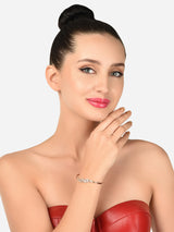 Women's Rose Gold Cubic Zirconia Contemporary Brass Kada Bracelets - Pack of 2
