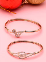 Women's Rose Gold Cubic Zirconia Brass Kada Bracelets - Set of 2