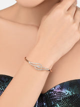 Women's Rose Gold Cubic Zirconia Brass Kada Bracelets - Set of 2