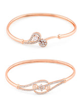 Women's Rose Gold Cubic Zirconia Brass Kada Bracelets - Set of 2