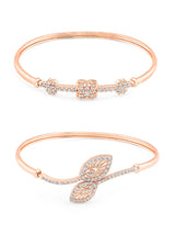 Women's Rose Gold Cubic Zirconia Brass Kada Bracelets - Set of 2