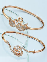 Women's Rose Gold Cubic Zirconia Brass Kada Bracelets - Set of 2