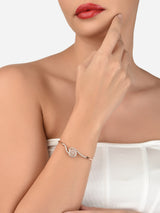 Women's Rose Gold Cubic Zirconia Brass Kada Bracelets - Set of 2