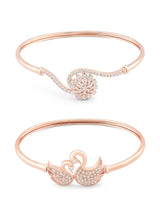 Women's Rose Gold Cubic Zirconia Brass Kada Bracelets - Set of 2