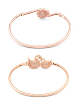 Women's Rose Gold Cubic Zirconia Brass Kada Bracelets - Set of 2