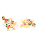 Women's Multicolor Meenakari Lotus Design Multistrand Pearls Long Necklace Earring and Ring Set