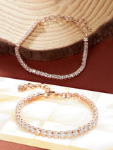 Women's Combo of 2 Rose Gold Cubic Zirconia Contemporary Tennis Bracelets-ZPFK13430