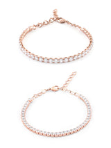Women's Combo of 2 Rose Gold Cubic Zirconia Contemporary Tennis Bracelets-ZPFK13430