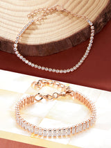 Women's Rose Gold Cubic Zirconia Contemporary Tennis Bracelets - Pack of 2