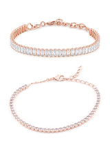 Women's Rose Gold Cubic Zirconia Contemporary Tennis Bracelets - Pack of 2