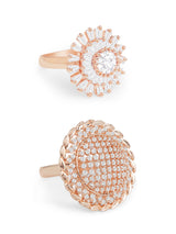 Women's Rose Gold Cubic Zirconia Contemporary Finger Rings - Set of 2