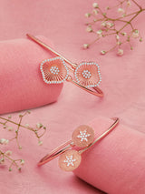 Women's Set of 2 Rose Gold Cubic Zirconia Contemporary Kada Bracelets-ZPFK13461