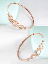 Women's Combo of 2 Rose Gold Cubic Zirconia Contemporary Kada Bracelets-ZPFK13465