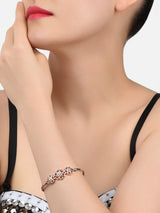 Women's Combo of 2 Rose Gold Cubic Zirconia Contemporary Kada Bracelets-ZPFK13465