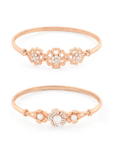Women's Combo of 2 Rose Gold Cubic Zirconia Contemporary Kada Bracelets-ZPFK13465