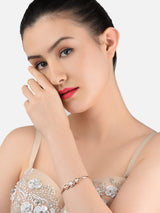 Women's Combo of 2 Rose Gold Cubic Zirconia Contemporary Kada Bracelets-ZPFK13465