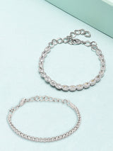 Women's Silver Tone Contemporary Cubic Zirconia Brass Tennis Bracelets - Pack of 2