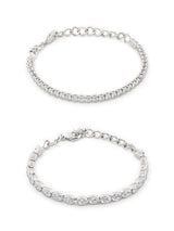 Women's Silver Tone Contemporary Cubic Zirconia Brass Tennis Bracelets - Pack of 2