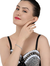 Women's Silver Tone Contemporary Cubic Zirconia Brass Tennis Bracelets - Pack of 2
