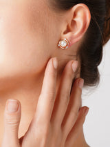 Women's Combo of 3 Rose Gold Contemporary Pearl Stud Earrings-ZPFK13471