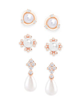 Women's Combo of 3 Rose Gold Contemporary Pearl Stud Earrings-ZPFK13471