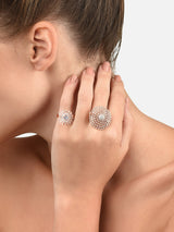 Women's Rose Gold Contemporary Cubic Zirconia Finger Rings - Set of 2