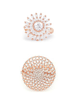 Women's Rose Gold Contemporary Cubic Zirconia Finger Rings - Set of 2